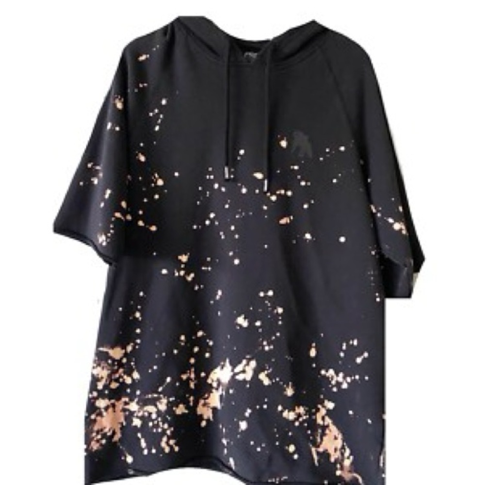 PRPS Black Bleach Splatter Pullover Short Sleeve Hoodie sz Large